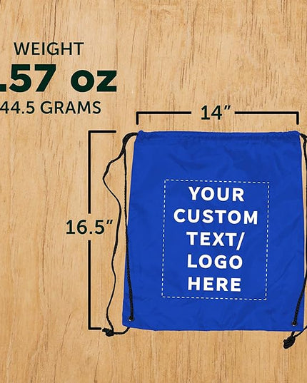DISCOUNT PROMOS Custom Classic Polyester Drawstring Bagpack Set of 10/50/100, Personalized Bulk Pack - Great for Travelling, Gym and for Everyday Use - Royal Blue