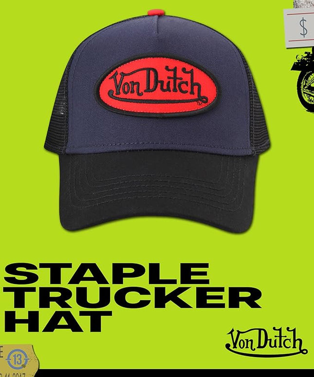 Von Dutch Unisex Trucker Hat - Curved Bill Mesh Back Retro Classic Adjustable Snapback Baseball Cap for Men and Women