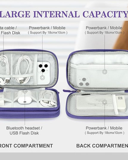 FYY Electronic Organizer, Travel Cable Organizer Bag Pouch Electronic Accessories Carry Case Portable Waterproof Double Layers Storage Bag for Cable, Charger, Phone, Earphone, Medium Size, Purple