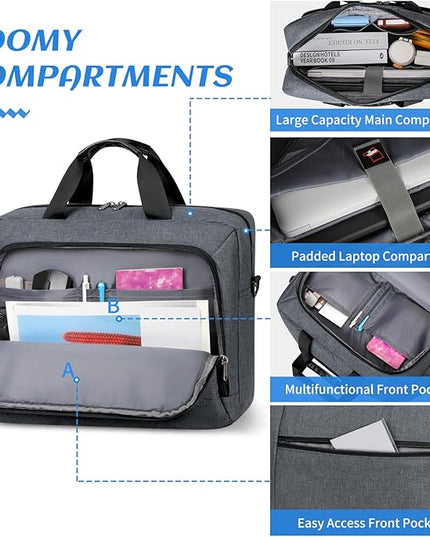 Dakuly Laptop Bag 17.3 Inch Laptop Briefcase Large Waterproof Laptop Case for Men Women Business Office Work Computer Bag 17 Inch Adjustable Shoulder Messenger Bag, Grey