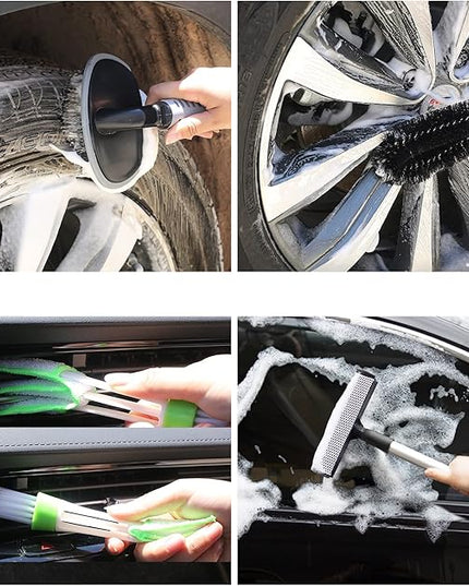 AUTODECO 22Pcs Car Wash Cleaning Tools Kit Car Detailing Set with Canvas Bag Purple Collapsible Bucket Wash Mitt Sponge Towels Tire Brush Window Scraper Duster Complete Interior Car Care Kit
