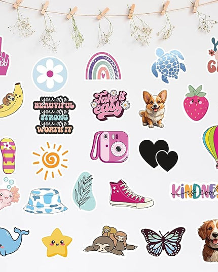 300 Pcs Preppy Stickers, Summer Stickers for Water Bottles Girls, Laptop Accessory Waterproof, Cute Decals for Phone Waterbottle MacBook Cup, Summer Themed Stickers for Teens