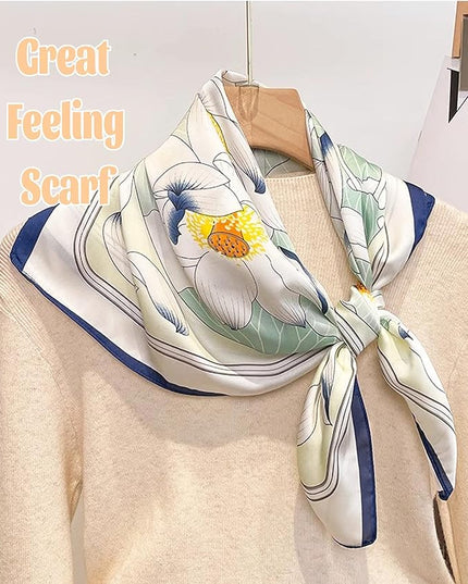 kcctoo 27.5" Mulberry Silk Feeling Head Scarf Women's Fashion Square Neck Satin Scarfs for Bag Hair Scarves Gift