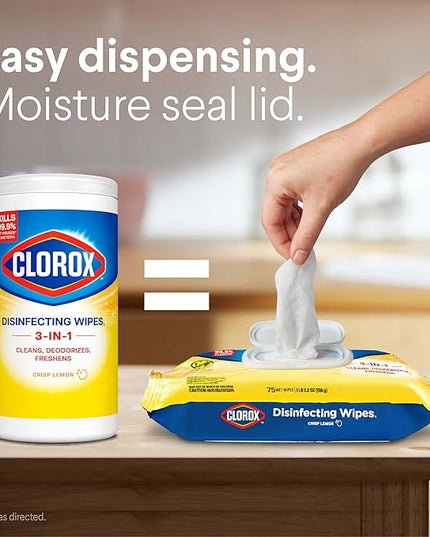 Clorox Disinfecting Wipes, Bleach Free Cleaning, Crisp Lemon, 75 Count (Pack May Vary)
