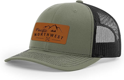 Pacific Northwest Baseball Snapback Trucker Hats with Leather Patch for Men and Women PNW Gifts Outdoor Camping Hiking Cap