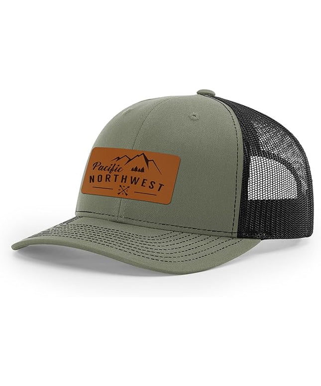 Pacific Northwest Baseball Snapback Trucker Hats with Leather Patch for Men and Women PNW Gifts Outdoor Camping Hiking Cap