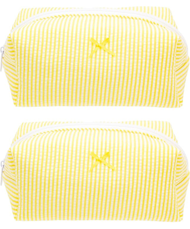 PAZIMIIK 2PCS Cozy Makeup Bag Small Aesthetic Travel Zipper Cosmetic Pouch for Women Make Up Beauty Accessories Brushes, Stripe Yellow