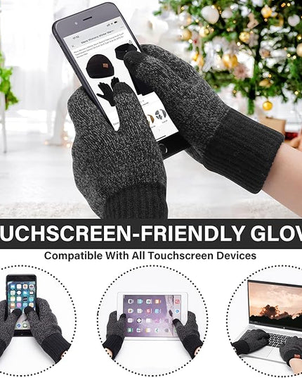 FZ FANTASTIC ZONE Mens Winter Knit Hat Beanie Long Neck Scarf Touchscreen Gloves Set Fleece Skull Caps Gifts for Men Women