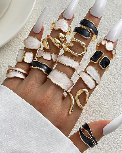 KISS WIFE Goldenen Silvery Black Kunckle Rings Set for Women, Dainty Simple Trendy Cute Stackable Finger Rings Pack, Perfect for Stacking Layering on Thumb and Knuckle, Mixed Size, Jewelry Gift