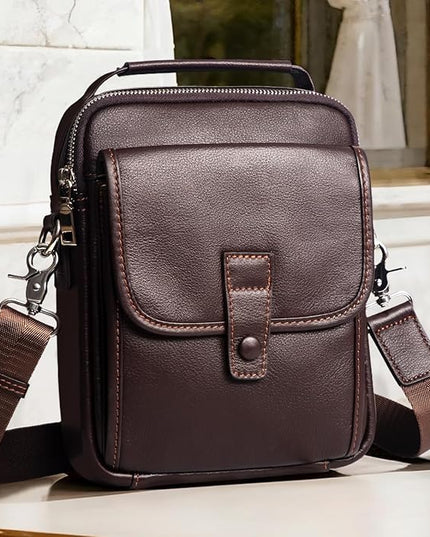 Augus Leather Small Messenger Bag For Men Crossbody Handbag Shoulder Sling Travel Bags for Men Purse Daypack Magnetic Buckle