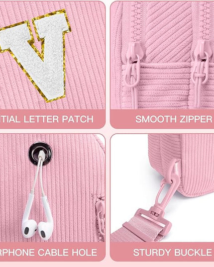 Viverte Small Corduroy Sling Bag Initial Crossbody Bag Fanny Pack for Girls Personalized Birthday Gifts for Teen Girls Gifts