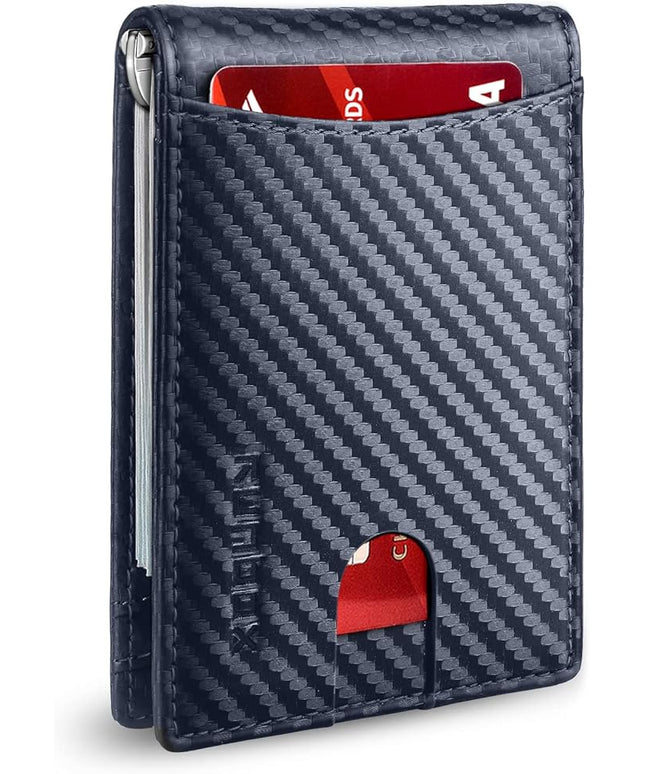 RUNBOX Slim Wallet for Men Genuine Leather RFID Blocking Bifold Minimalist Front Pocket Mens Wallet with Money Clip Thin Gift Box