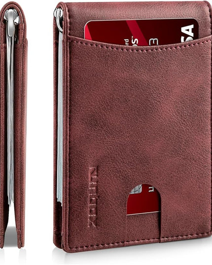RUNBOX Slim Wallet for Men Genuine Leather RFID Blocking Bifold Minimalist Front Pocket Mens Wallet with Money Clip Thin Gift Box