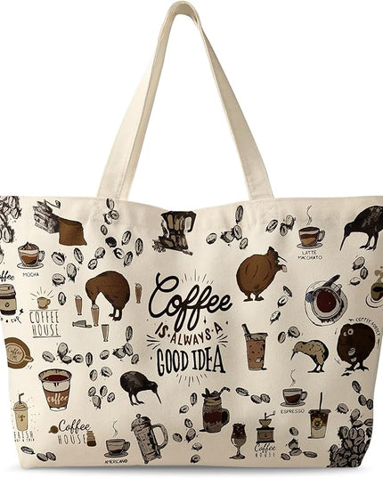 Large Tote Bag for Women - Canvas Tote Bag with Zipper Aesthetic Reusable Shoulder Bag for Gym, Travel, Work