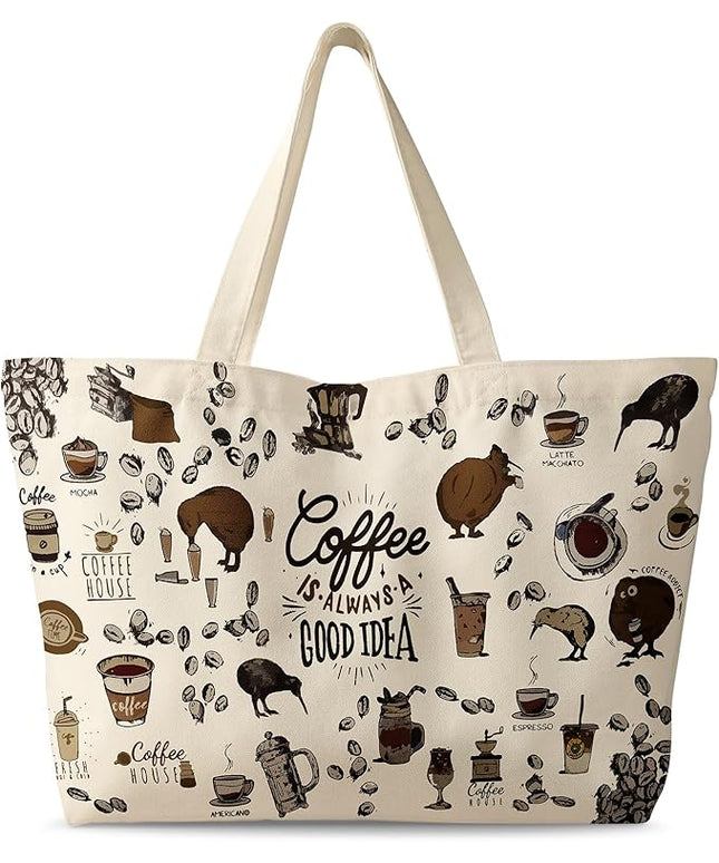 Large Tote Bag for Women - Canvas Tote Bag with Zipper Aesthetic Reusable Shoulder Bag for Gym, Travel, Work