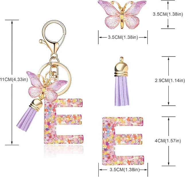 Fashion Alphabet Initial Letter Keychain Tassel Butterfly Pendant Key Ring for Purse Handbags Women Girl