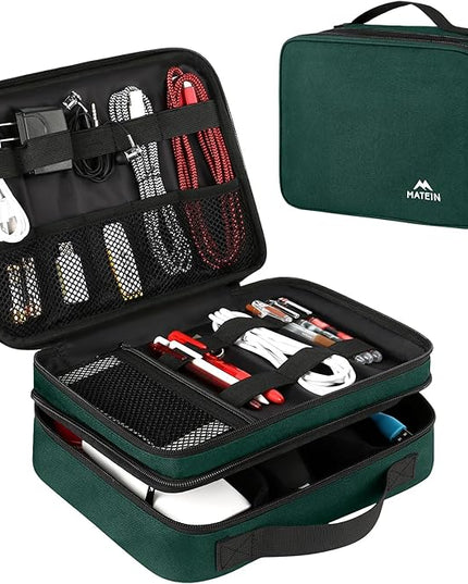 MATEIN Electronics Travel Organizer, Double Layers Charger Organizer with Sturdy Handle for Travel Accessories, Tech gifts for Men and Women, Medium Tech Case for Cable Management, Peacock Blue