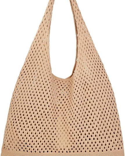 COOKOOKY Crochet Beach Tote bag Summer Beach Bag for Women Aesthetic Mesh Tote Bag Hippie Bag Knit Bag