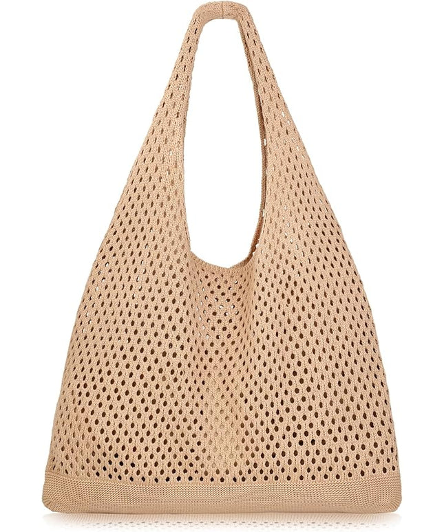 COOKOOKY Crochet Beach Tote bag Summer Beach Bag for Women Aesthetic Mesh Tote Bag Hippie Bag Knit Bag
