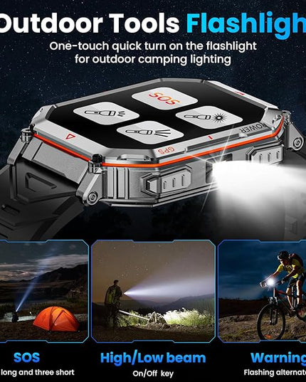 GPS Military Smart Watch for Men，GPT Voice Assistant，Smartwatch with LED Flashlight，2.01" HD Display Bluetooth Call，Fitness Tracke with Multiple Sports Modes，Compatible with Android & iOS