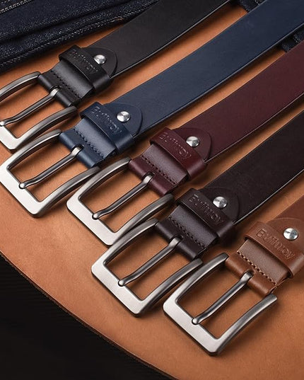 Buffway Men’s Full Grain Leather Belt – Solid One-Piece Leather, 1.5” Wide for Jeans & Business Casual, Gift Box Included