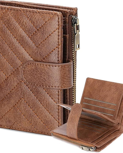 GAEKEAO Small Wallet for Women, Bifold Leather RFID Blocking Ladies Compact Card Holder with Zipper Pocket & ID Window