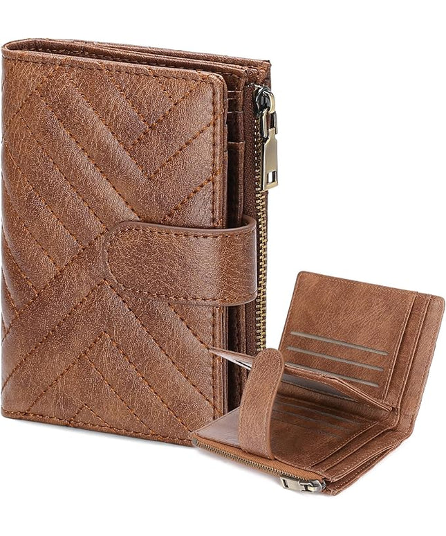 GAEKEAO Small Wallet for Women, Bifold Leather RFID Blocking Ladies Compact Card Holder with Zipper Pocket & ID Window
