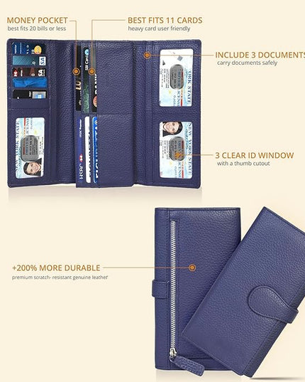 Real Leather Women Wallet Leather with RFID Blocking -Trifold Card Holder Designer Ladies Clutch with ID Window Wallets