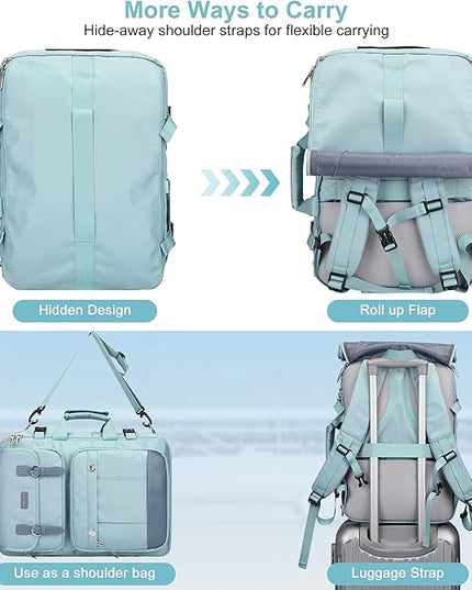 PIJUSHI Travel Backpack for Women Carry on Luggage Backpack Convertible Large Laptop Duffel Bag for Airplanes(PE049 Teal Blue)