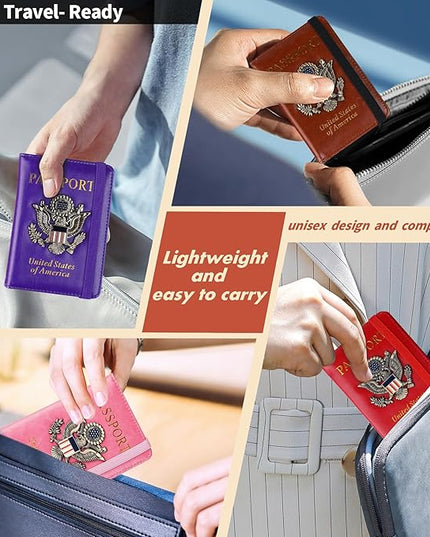 Passport Holder Cover Travel Wallet RFID Blocking Wallets Family Passport Organization Personalized Wallet Case for Men and Women Travel Must Haves (Red)
