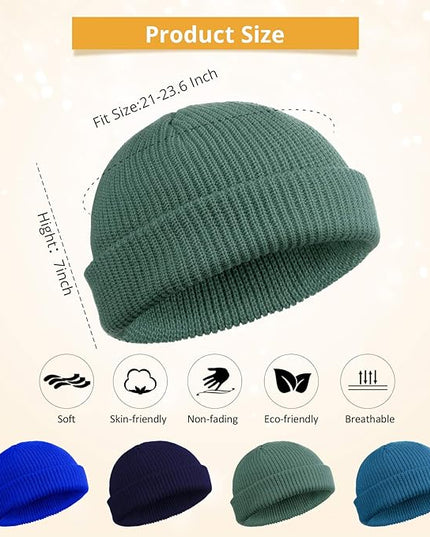 SATINIOR 4 Pieces Trawler Beanie Watch Hat Roll up Edge Skullcap Fisherman Beanie Unisex