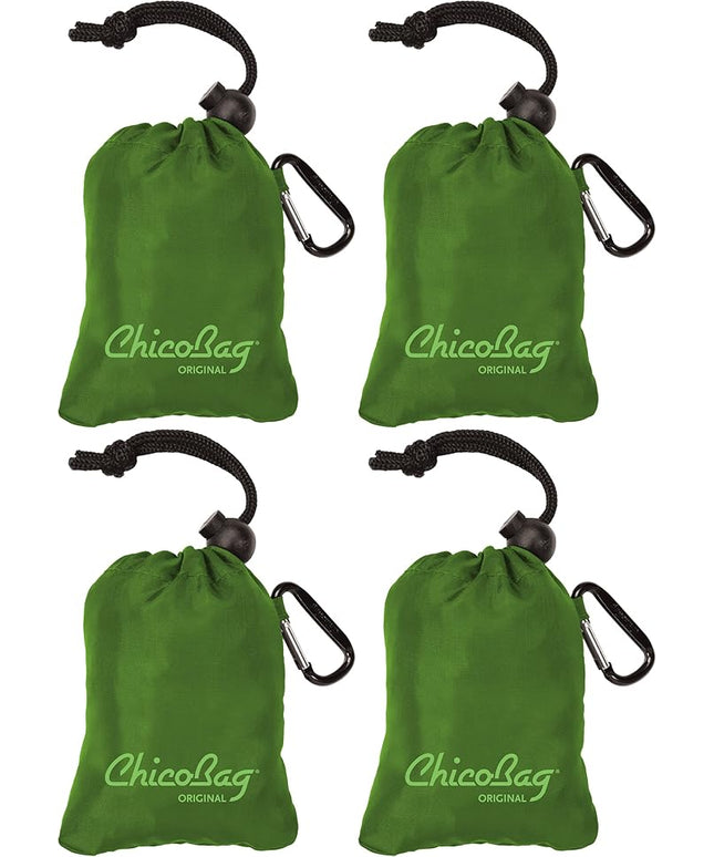 ChicoBag Original Compact Reusable Grocery Bag w/Attached Pouch and Carabiner Clip | Perfect for Shopping, Travel, Organization | Eco-Conscious Packable Tote | Pale Green (Pack of 4)