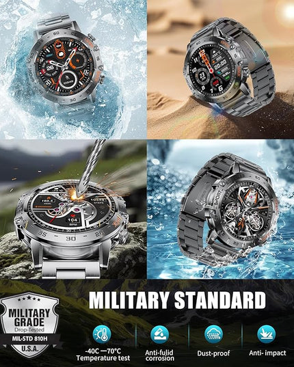 SUNKTA Smart Watch for Men(Answer/Dial Calls),1.45'' AMOLED/100 Sports Modes, 5ATM Waterproof Fitness Watch with Heart Rate/SpO2/Sleep Tracker for Android and iOS,530MAH Smartwatch Black