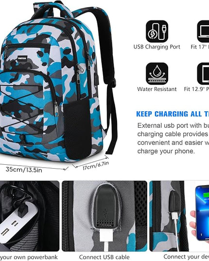 YAMTION School Backpack for Teen Boys and Men,Laptop Bookbag Backpack with USB for High School College Students Travel Office