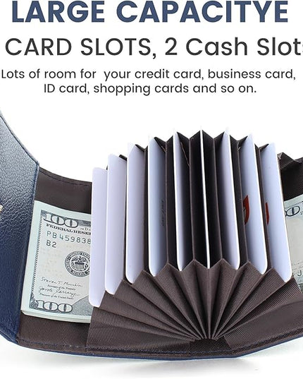 Pomelo Best Credit Card Holder RFID Wallet for Women, Small Leather Zipper Card Case with With 11 Card Slots Deep Blue