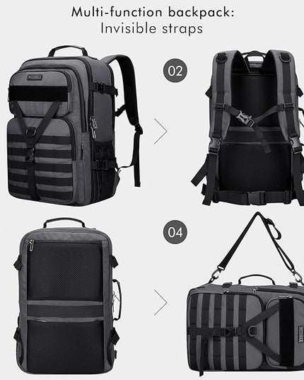 WITZMAN Carry On Travel Backpack for Men Large Convertible 45L Fit 17 Inch Laptop Backpack 3 in 1 Bag for Airline Approved(B688 Silvery Grey)