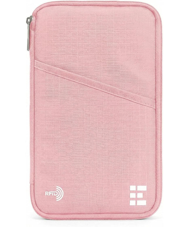Zero Grid Family Passport Holder for Up to 6 Passports, Large Travel Document Organizer Wallet with 7 RFID Blocking Sleeves for Anti-Theft Protection - Rose Pink