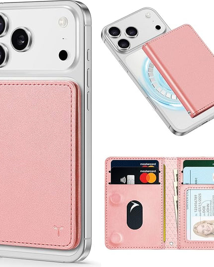 TUCCH for Magsafe Wallet, 6 Card Holders with [ID Window] [RFID Blocking] for iPhone 17/16/15/14/13/12/Pro/Pro Max/Air/Plus Series, PU Leather Magnetic Card Wallet for Men Women, Rose Gold