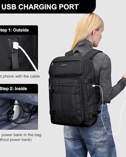 PIJUSHI Travel Backpack for Women Men Flight Aprroved Carry on Bag Large Casual Luggage Backpack Fit 16 inch Laptop(PE050 Black)