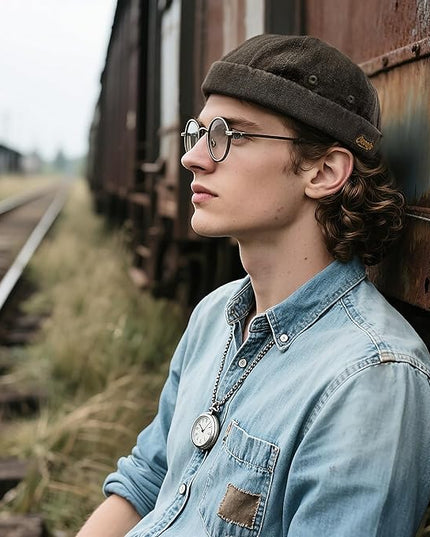 Croogo Denim Docker Hat Fashion Brimless Beanie Hat Retro Worker Skull Cap Rolled Cuff Sailor Cap Hip Hop Dancing Watch Cap