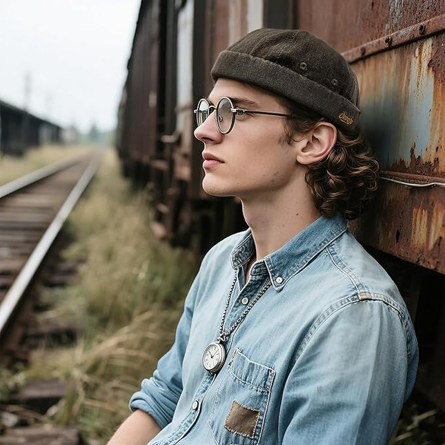 Croogo Denim Docker Hat Fashion Brimless Beanie Hat Retro Worker Skull Cap Rolled Cuff Sailor Cap Hip Hop Dancing Watch Cap
