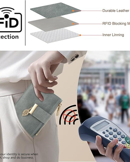 yiijay Small Wallet Women RFID Blocking Leather Bifold Wallet Credit Card Holder for Women Ladies Compact Wallet Mini Purse With Zipper Pocket
