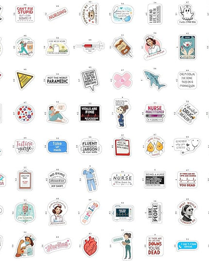 100Pcs Funny Nurse Stickers for Water Bottle, Laptop - Nurse Appreciation Gifts, RN Party Supplies - Nursing Week, Healthcare Medical Hospital Stickers