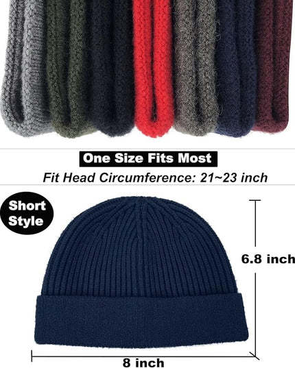 Short Fisherman Beanie for Men Women, Wool Knit Cuff Warm Winter Hats, Trawler Beanie Watch Caps Soft Skullcap