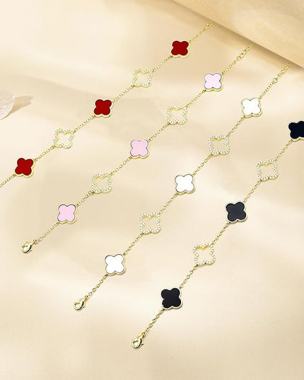 Clover Bracelet for Women 18k Gold Plated Silver Lucky Four Leaf Link Chain Bracelets Charm Trendy Jewelry Gifts for Women