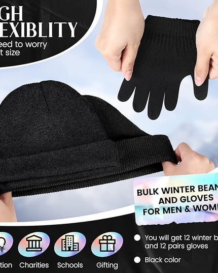 24 Pack Winter Beanies Gloves Cold Weather Unisex Hat Warm Knit Gloves Beanies in Bulk for Men Women, Warm Cozy Gift