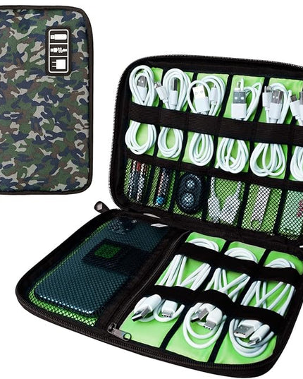 Electronics Travel Organizer,Portable Waterproof Electronic Travel Storage Bag for Small Charging Cord Storage,Charger,SD Card etc,for Travel,Business -Camouflage Green