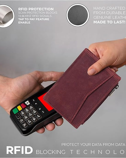 Oak Leathers Leather Wallet For Women - Small RFID Coin Purse Credit Card & ID Holder for Ladies, Gift for Women's, Bifold Wallets (Crazy Horse Red)