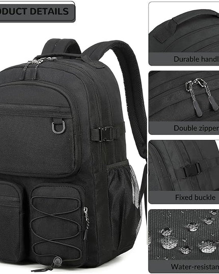 Lohol Water Resistant Daypack with Mulitiple Pockets for School Travel Outdoor College, 15.6 inch Laptop Backpack for Men and Women (Black)