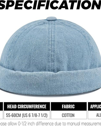 Croogo Denim Docker Hat Fashion Brimless Beanie Hat Retro Worker Skull Cap Rolled Cuff Sailor Cap Hip Hop Dancing Watch Cap